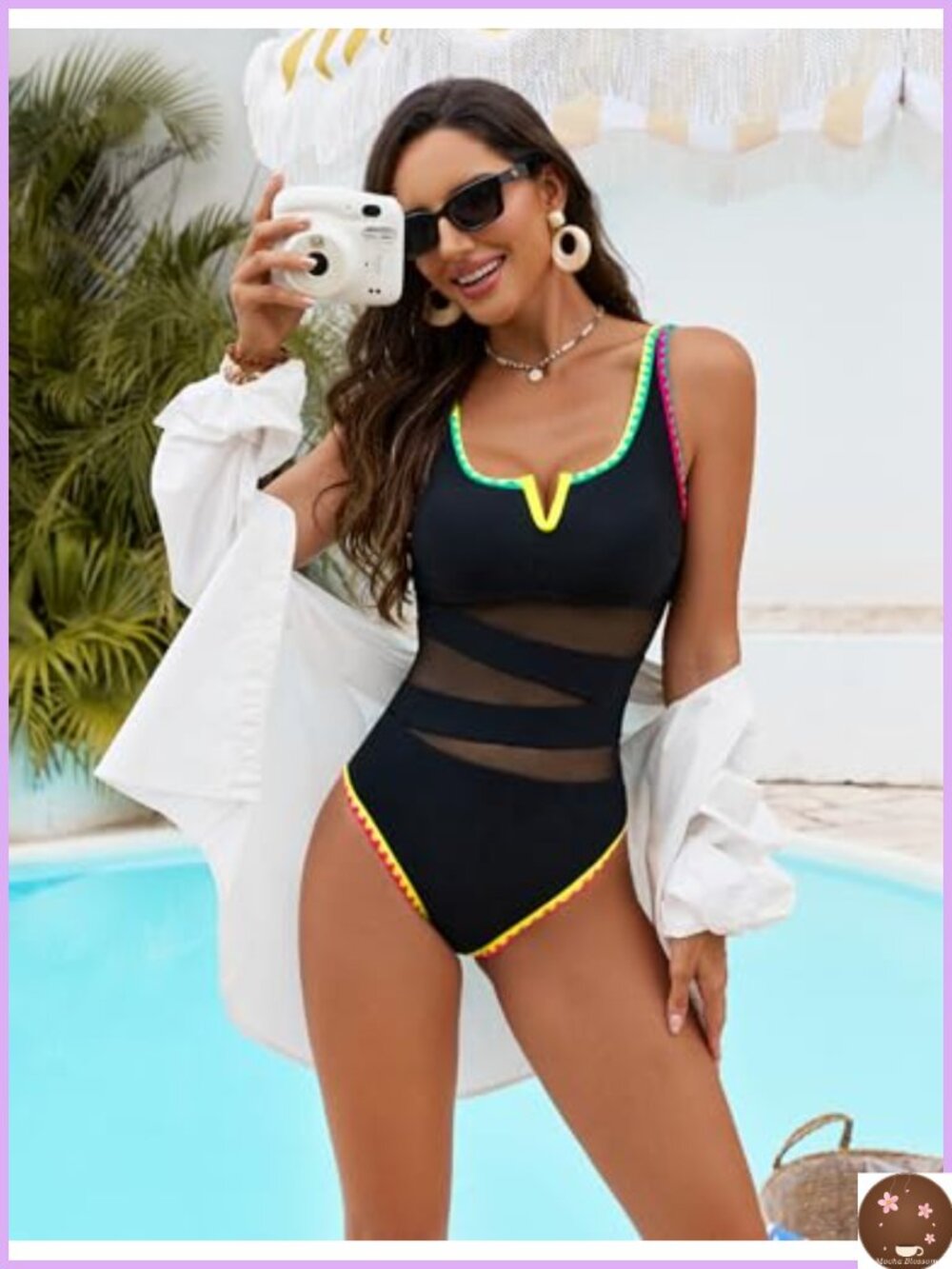 Women's One-Piece Swimsuit Mesh Tummy Control Adjustable Straps UPF 50+ - Picture 4 of 6